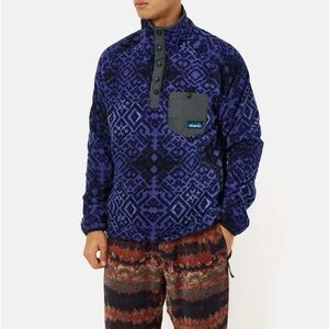 Kavu Men's Teannaway Fleece - Double Indigo Blue - Size Med Aztec Abstract Snap